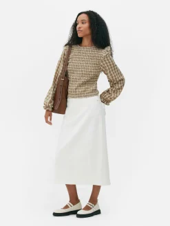 Blusa Manga Comprida Xadrez Franzida