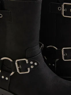 Botas Estilo Motard Imitação Camurça