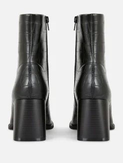 Botas Salto Imitação Pele Efeito Crocodilo