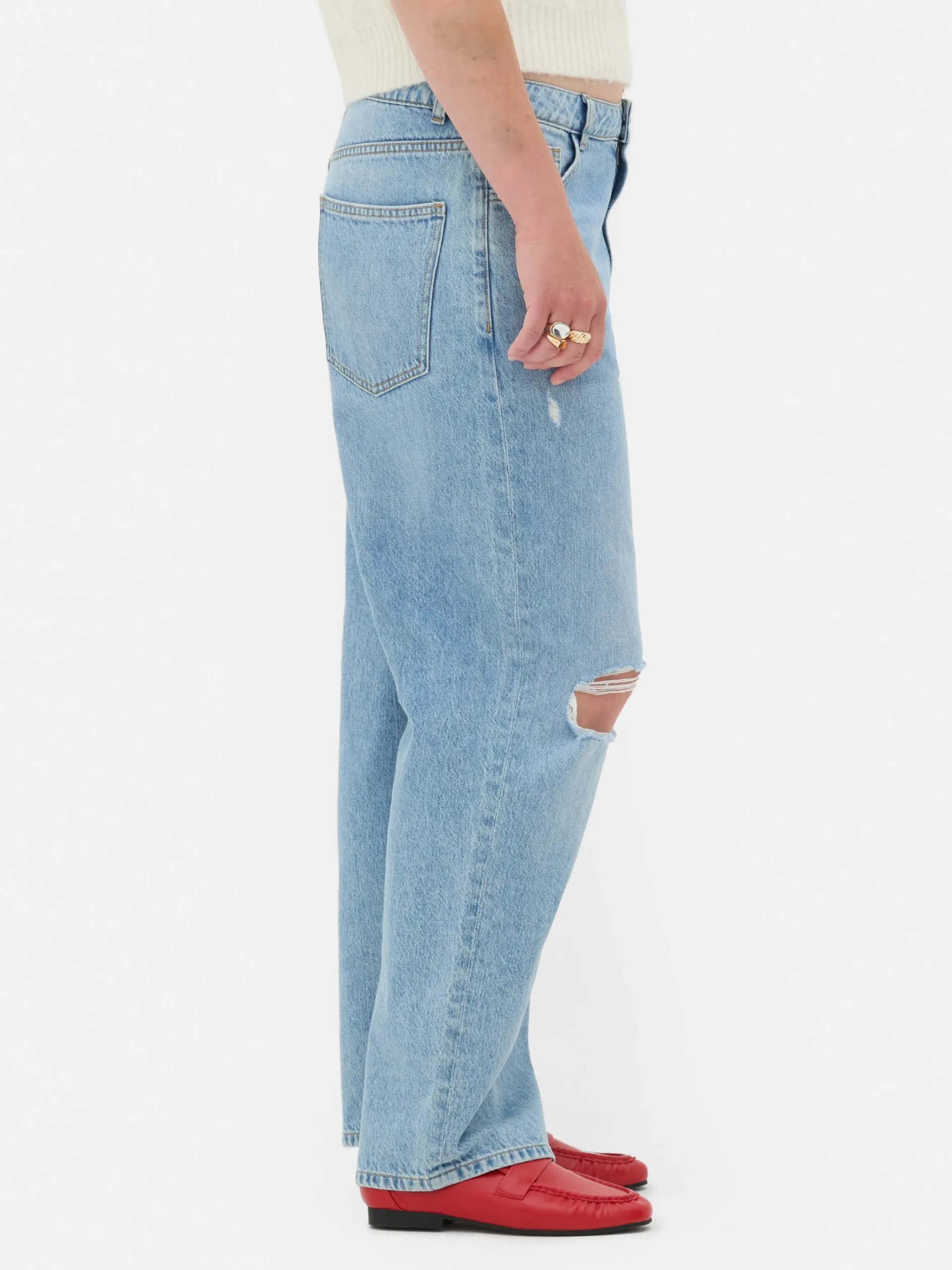 Calças Ganga Estilo Dad Rasgões Rita Ora