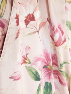 Calças Pijama Perna Direita Cetim Padrão Floral