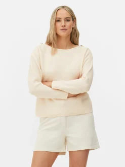 Camisola Gola Barco Botão Ombro