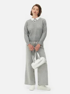 Camisola Malha Entrançada Colarinho