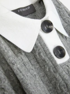 Camisola Malha Entrançada Colarinho