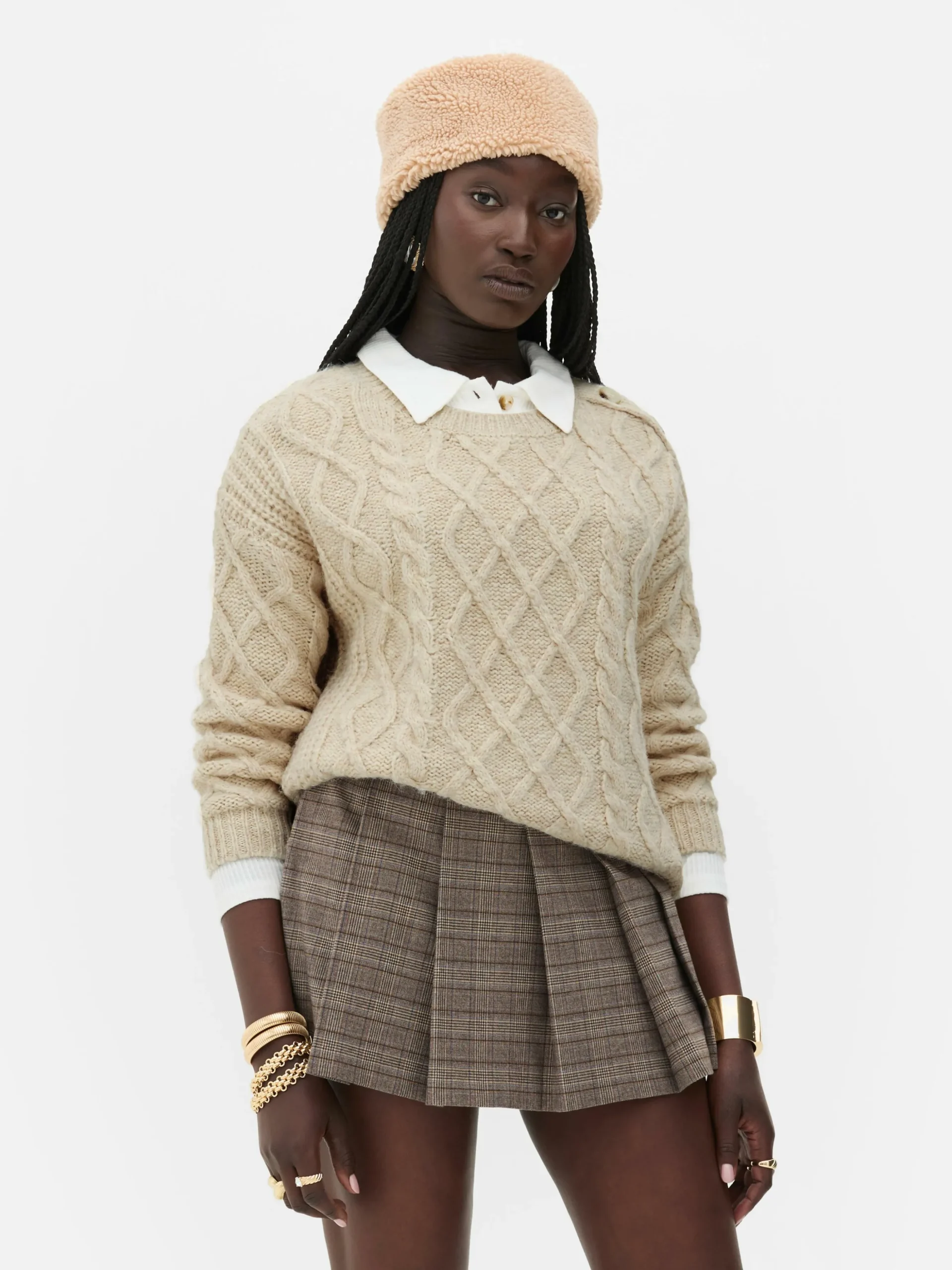 Camisola Malha Entrançada Botões Rita Ora