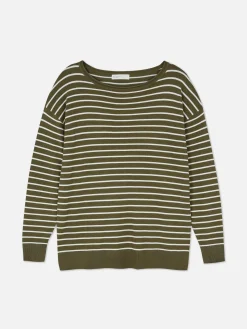 Camisola Malha Fina Decote Barco Riscas