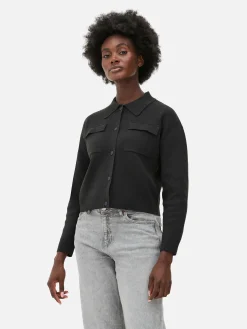 Casaco Malha Botões Colarinho