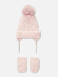 Conjunto Gorro/luvas S/dedos Malha Entrançada