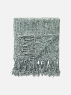 Manta Pequena Textura Aveludada Franjas