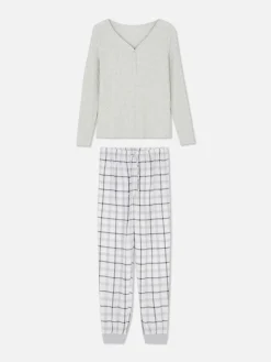 Pijama Camisola Manga Comprida/calças Xadrez