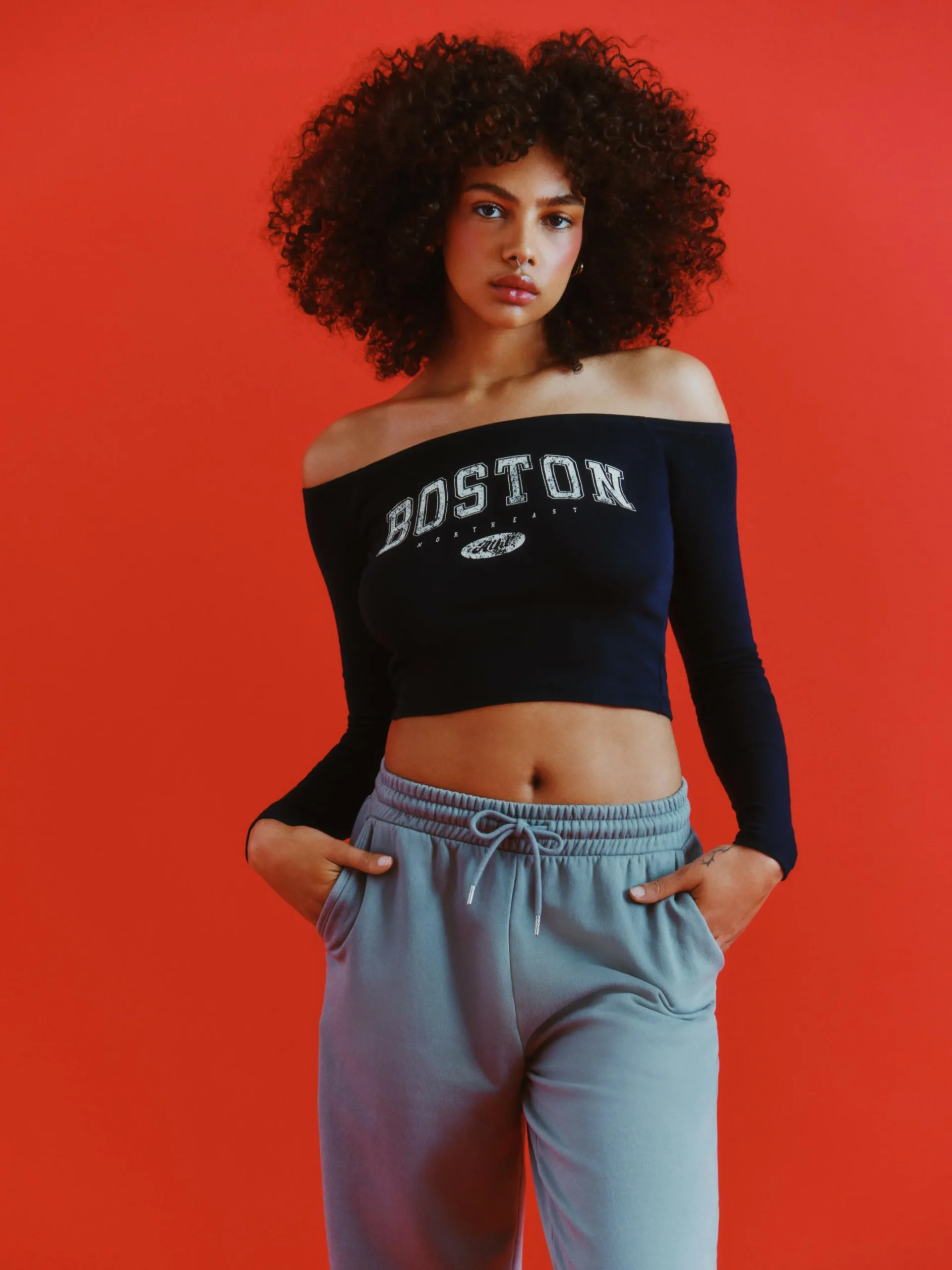 Top Curto Bardot Manga Comprida