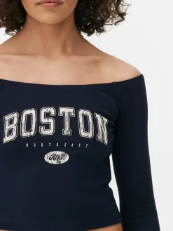 Top Curto Bardot Manga Comprida