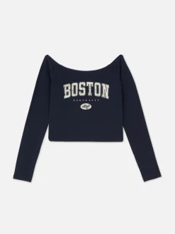 Top Curto Bardot Manga Comprida