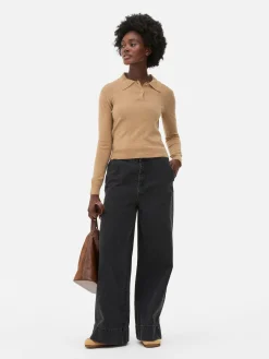 Top Malha Manga Comprida Colarinho