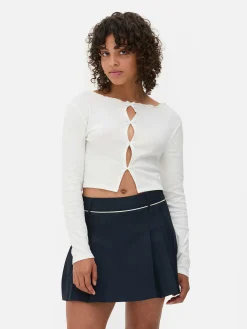 Top Manga Comprida Recortes Laço