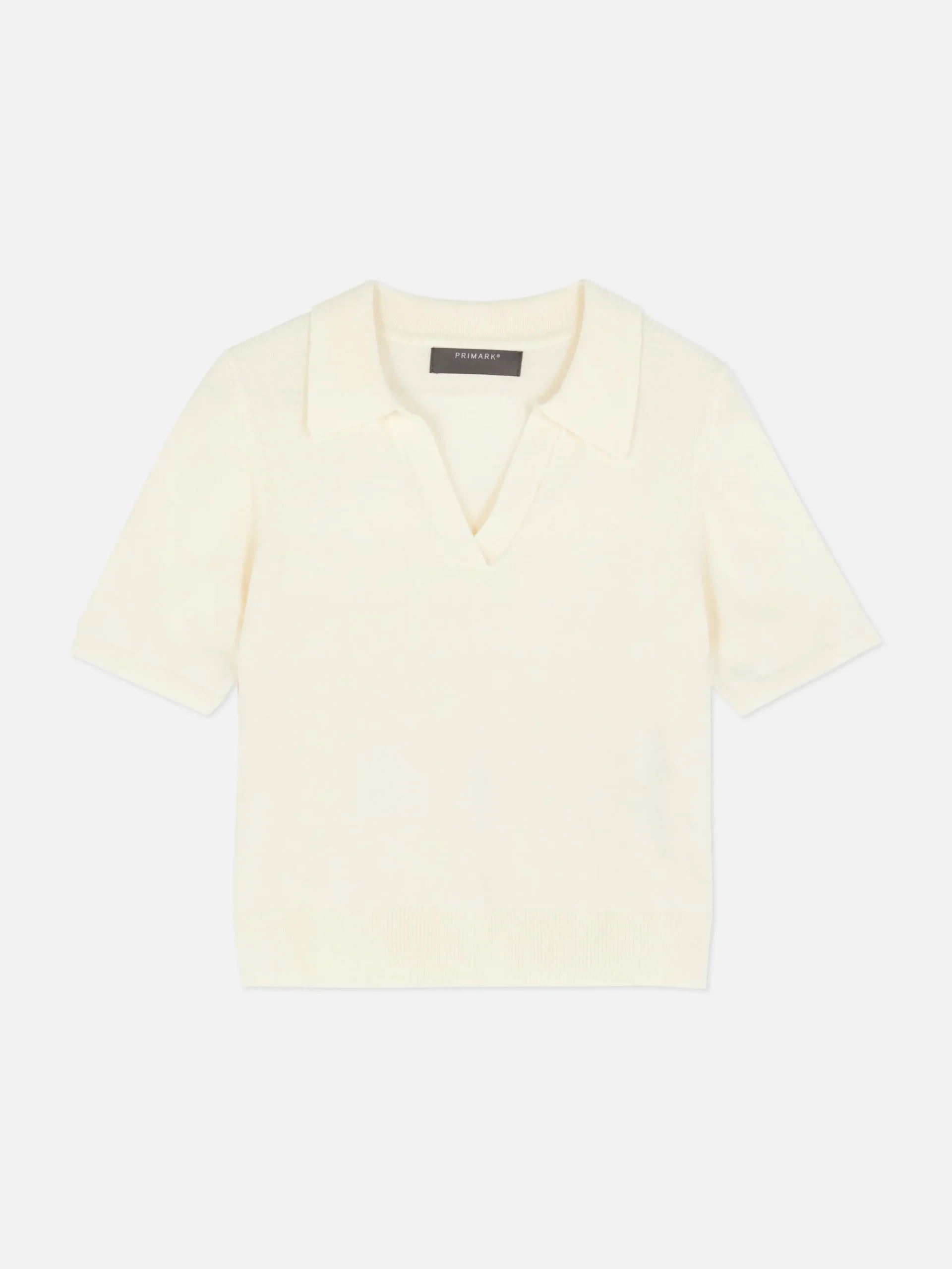 Top Manga Curta Colarinho Malha Fina