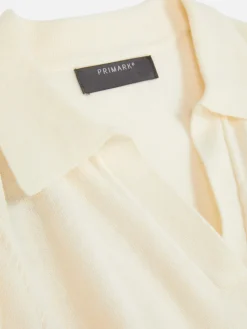 Top Manga Curta Colarinho Malha Fina