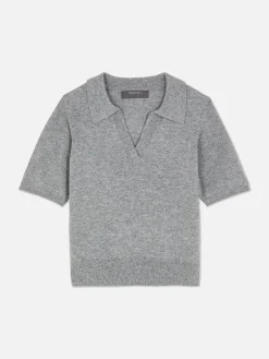 Top Manga Curta Colarinho Malha Fina