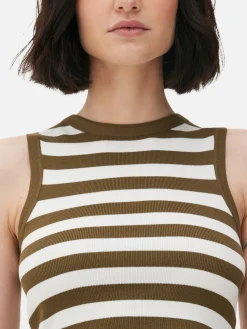 Top S/ Mangas Malha Canelada Decote Redondo