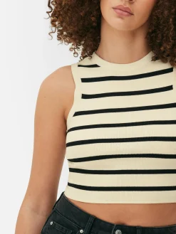 Top S/ Mangas Malha Canelada Decote Redondo