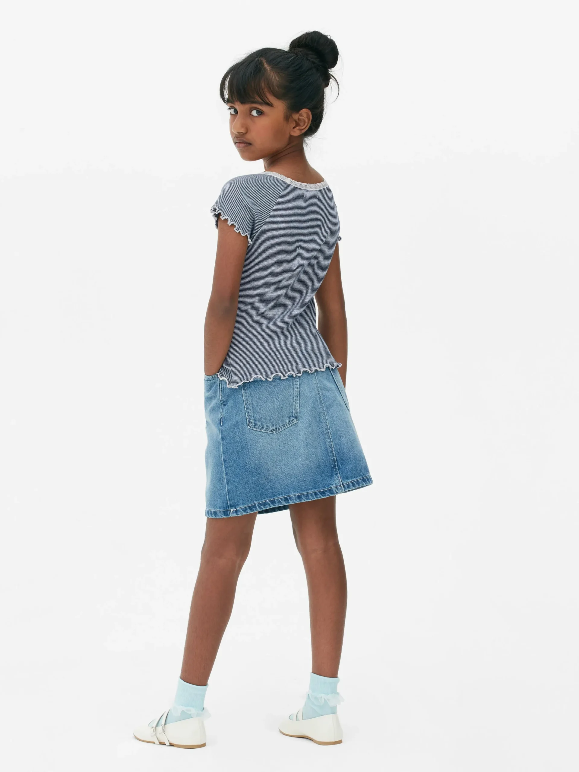 T-shirt Riscas Rebordo Renda