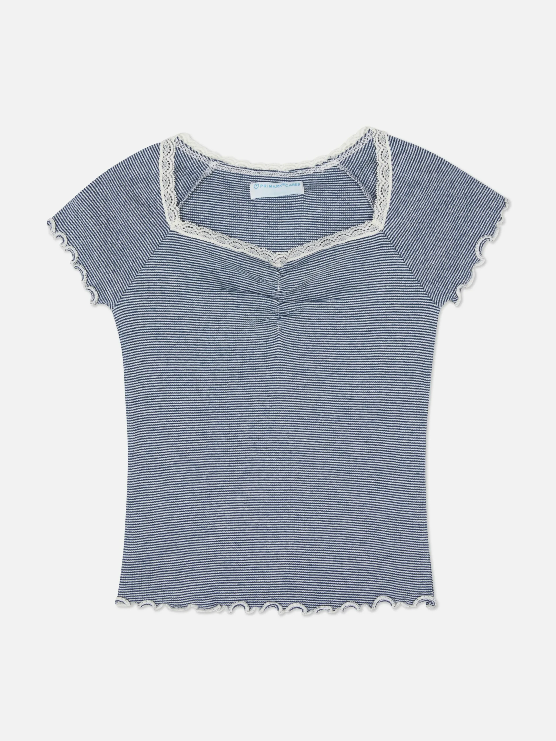 T-shirt Riscas Rebordo Renda