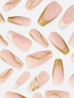 Unhas Postiças Stiletto Brilho Espirais PS...