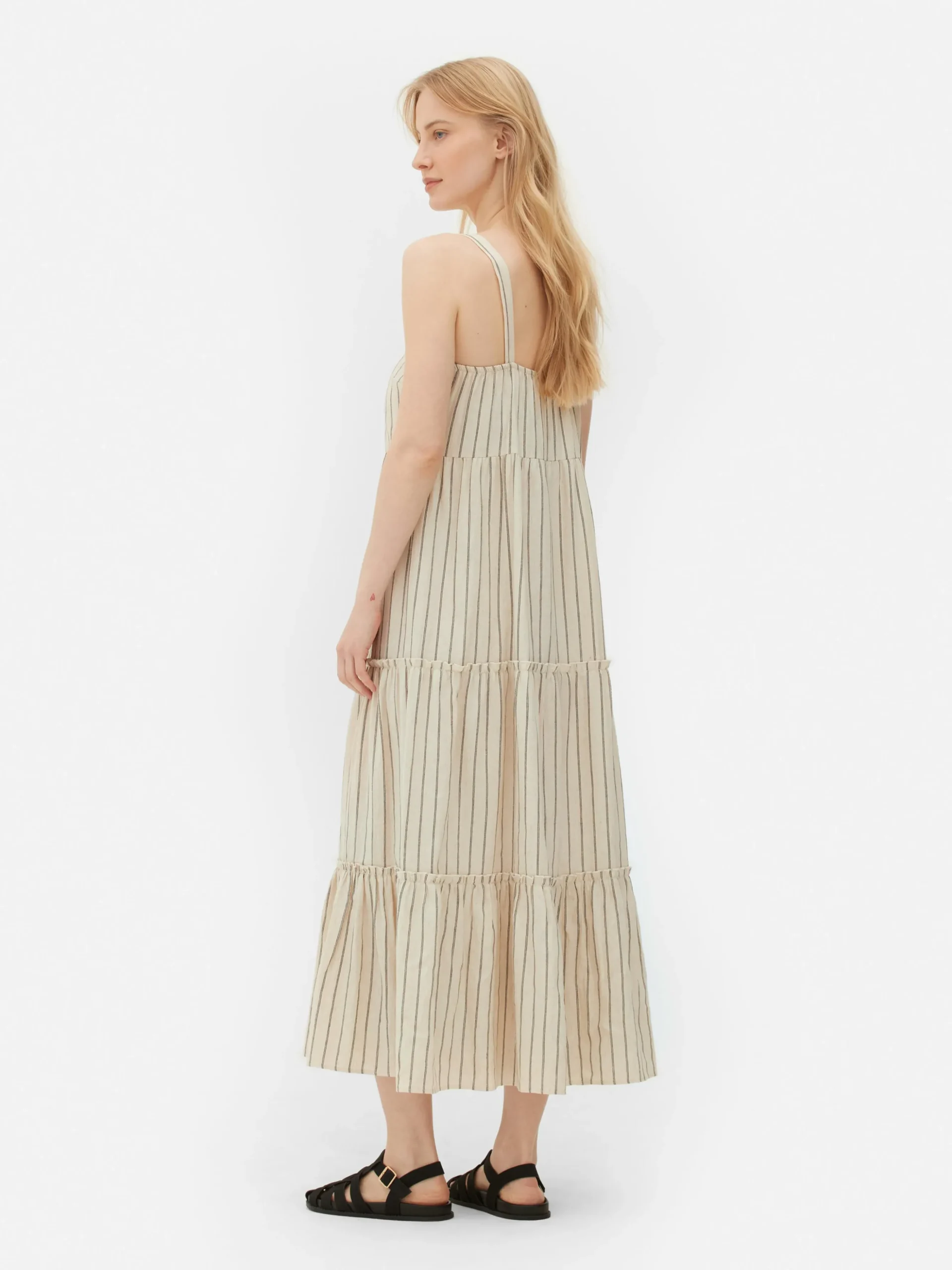 Vestido Comprido Camadas Riscas