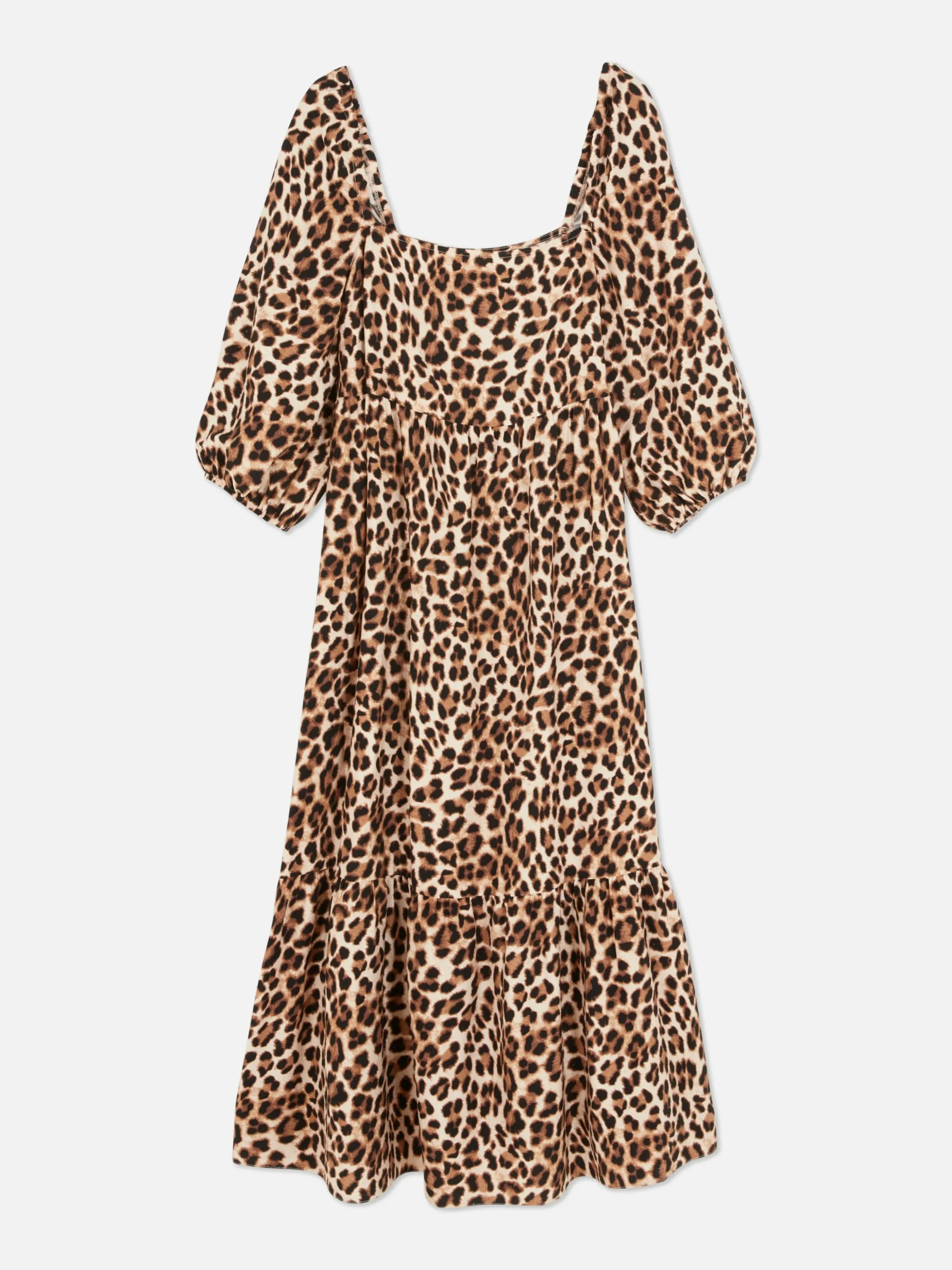 Vestido Midi Decote Quadrado Leopardo
