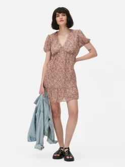 Vestido Mini Chiffon Manga Balão