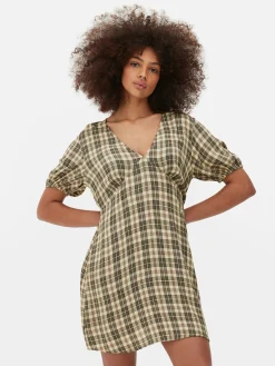 Vestido Mini Decote V Padrão Xadrez