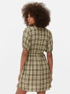 Vestido Mini Decote V Padrão Xadrez