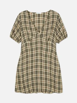 Vestido Mini Decote V Padrão Xadrez