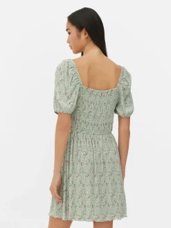 Vestido Mini Plissado Franzido